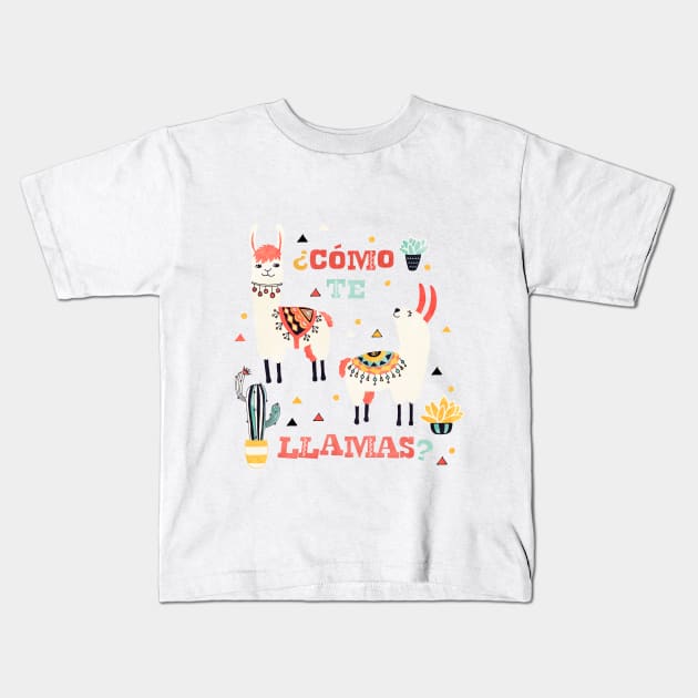 Llama with Cactus Kids T-Shirt by Lidiebug